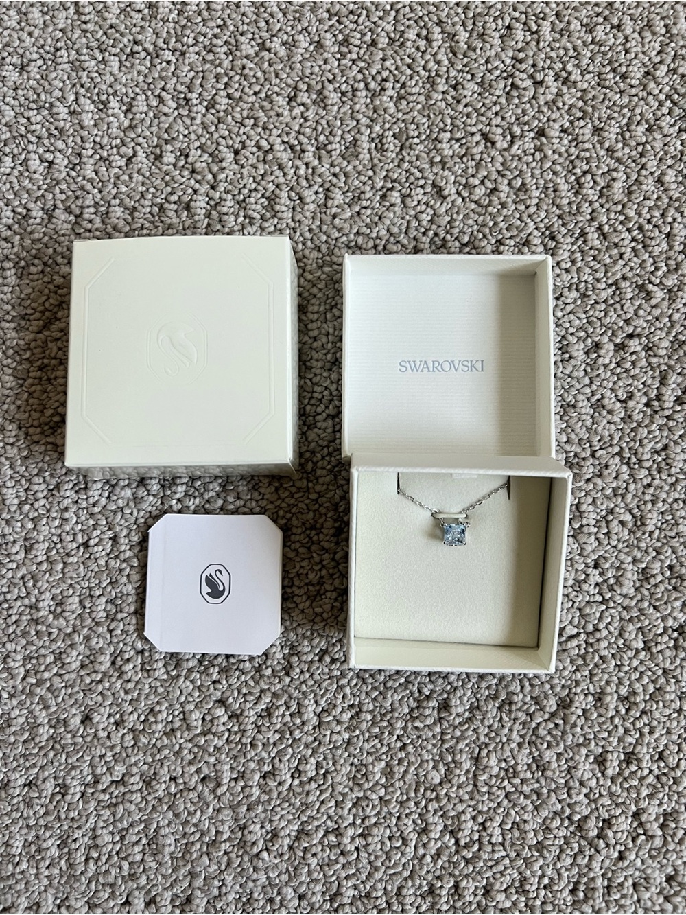Swarovski Silver Necklace with Light Blue Square Crystal Pendant